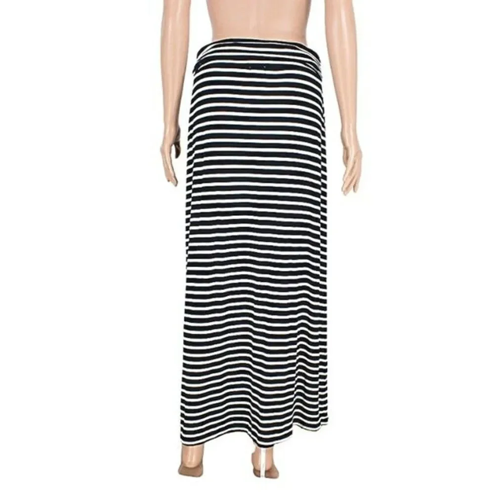 Maxi Skirt Striped Slouchy Waist Stretchy Jersey Knit Blue & White Size Small